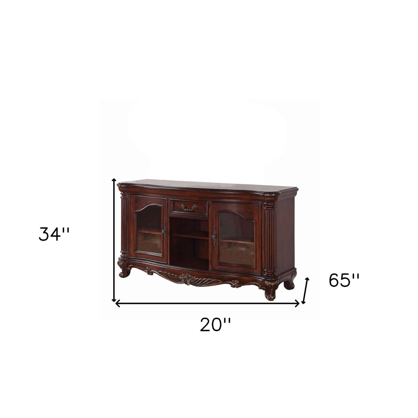 20" Brown Cabinet Enclosed Storage TV Stand with Bookcase