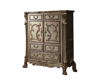 55" Bone Carved Scrollwork Solid Wood Two Door Five Drawer Combo Dresser