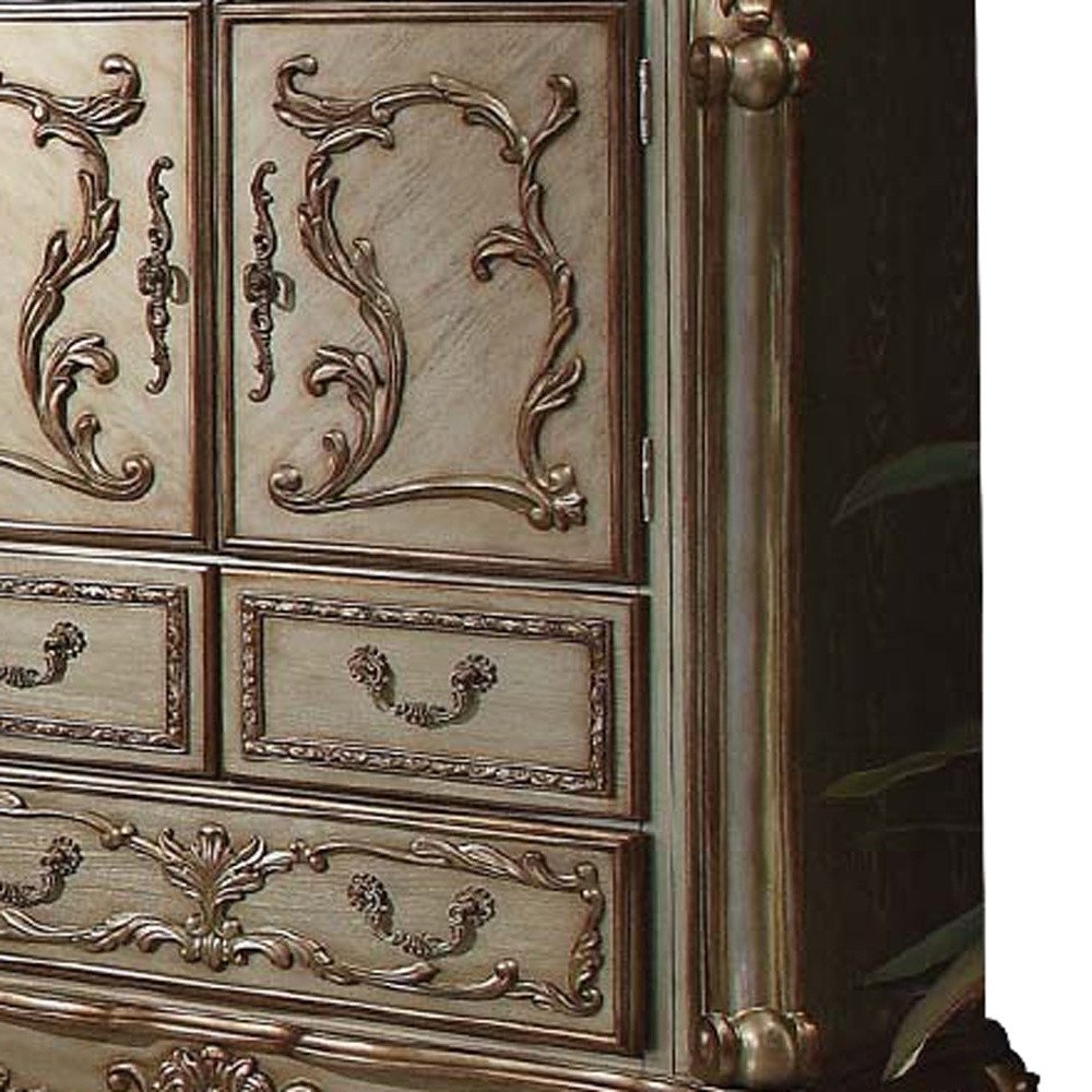 20" X 43" X 55" Gold Patina Bone Wood Poly Resin Chest