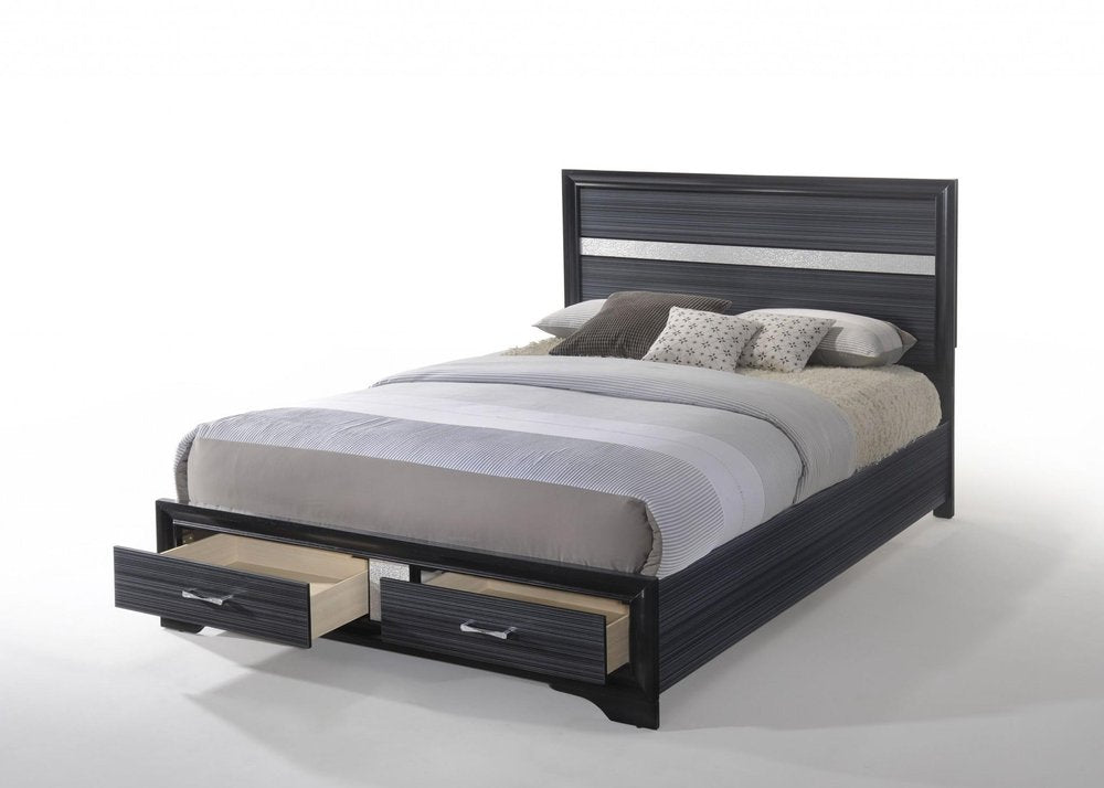 Black And Gray Wood Queen With Two Drawers Bed Frame