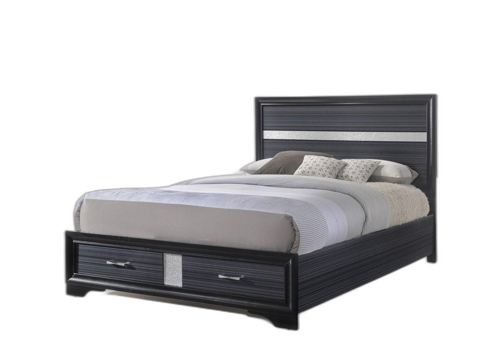 Black And Gray Wood Queen With Two Drawers Bed Frame