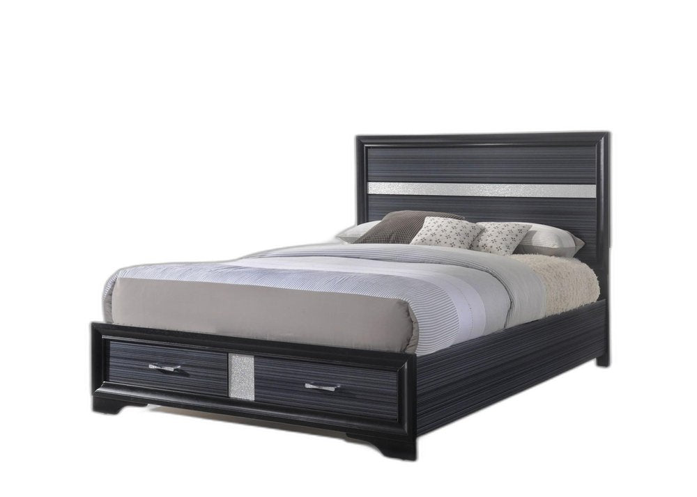 Black And Gray Wood Queen With Two Drawers Bed Frame