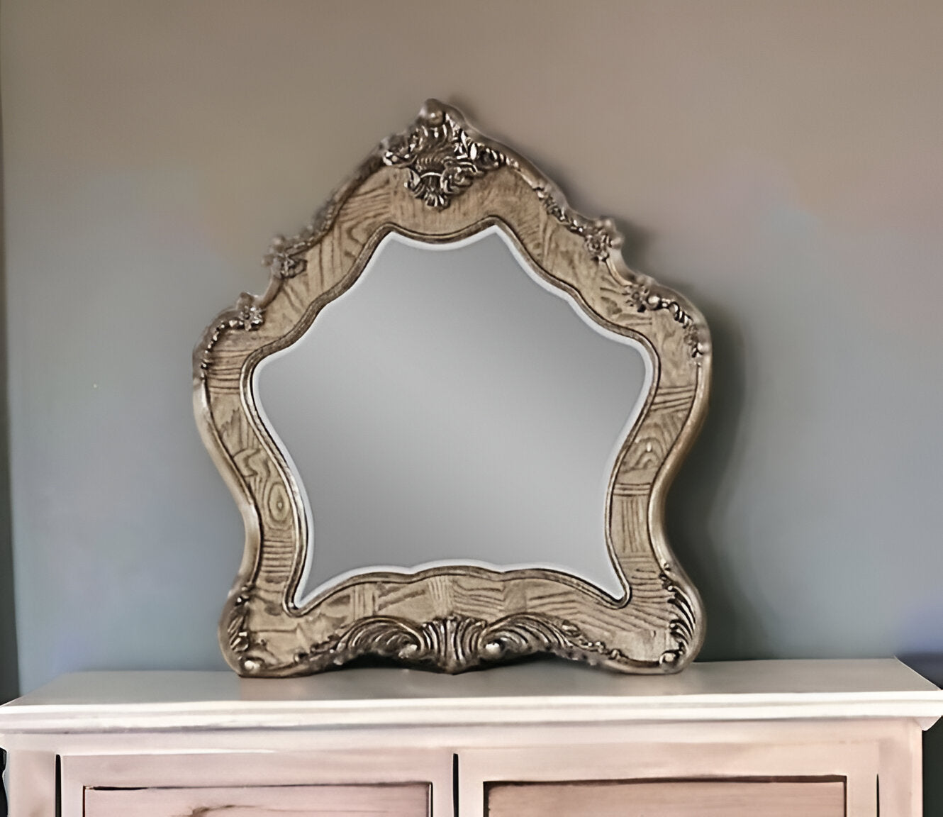 48" Vintage Oak Irregular Framed Mirror