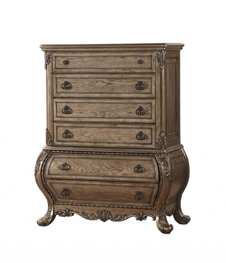 42" Brown Solid Wood Six Drawer