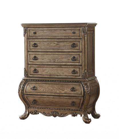 42" Brown Solid Wood Six Drawer
