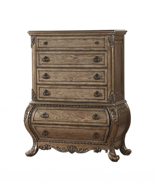 42" Brown Solid Wood Six Drawer