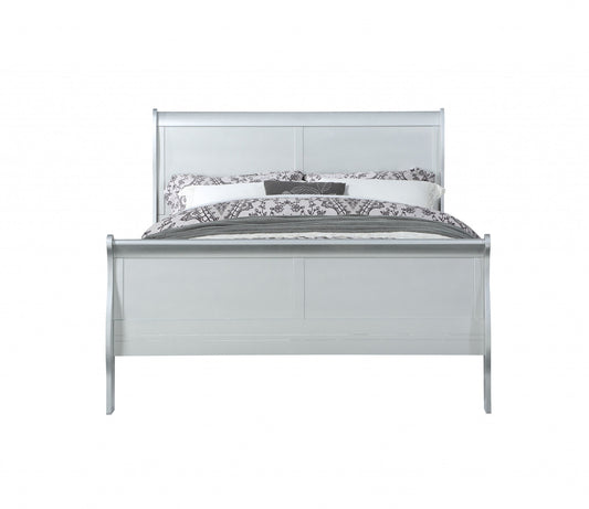 Solid Wood Tufted Silver Bed