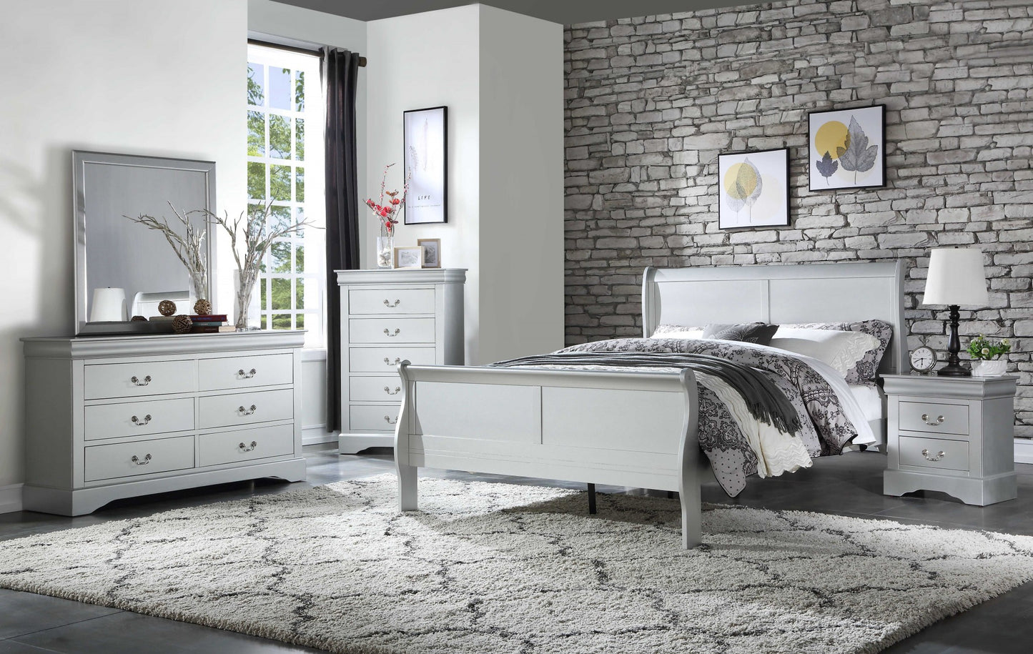 Solid Wood Tufted Silver Bed