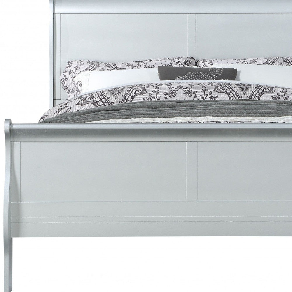 Solid Wood Tufted Silver Bed