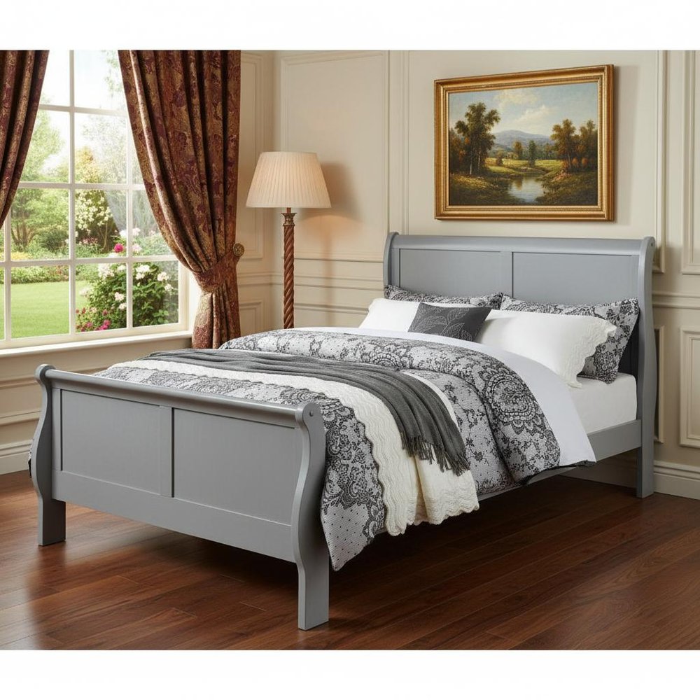 Off White Solid Wood Twin Bed Frame