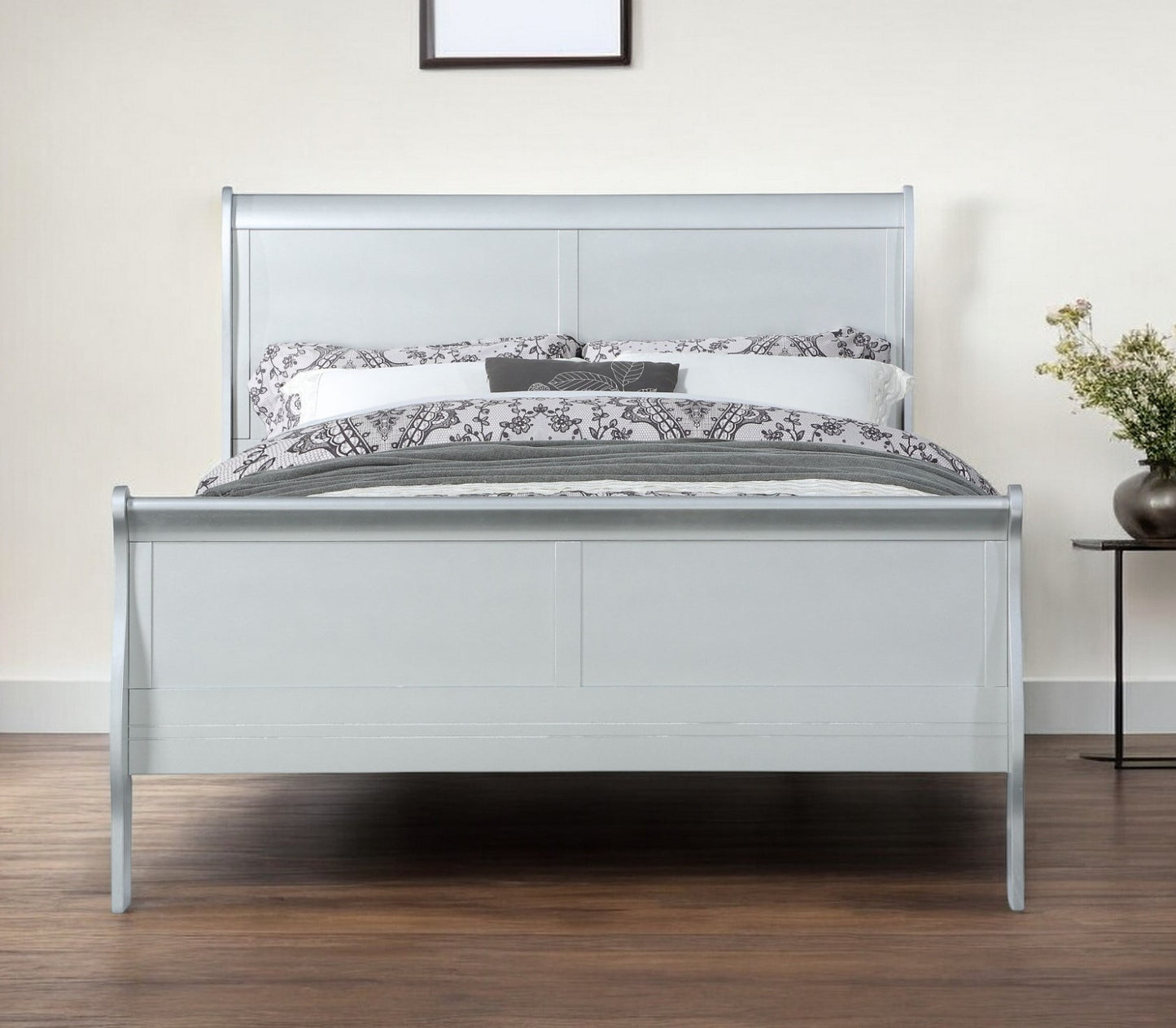 Solid Wood Tufted Silver Bed