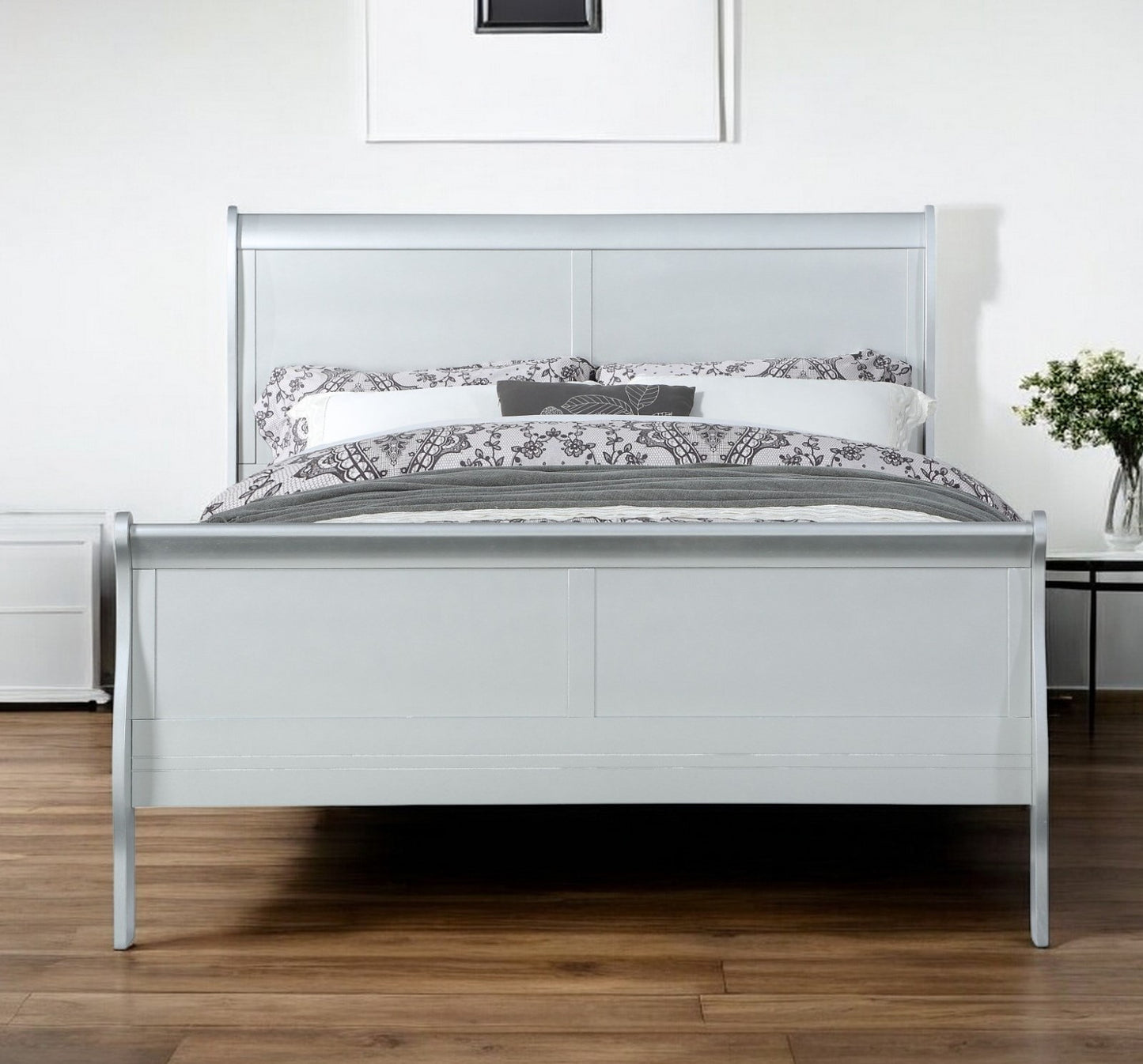 Solid Wood Tufted Silver Bed