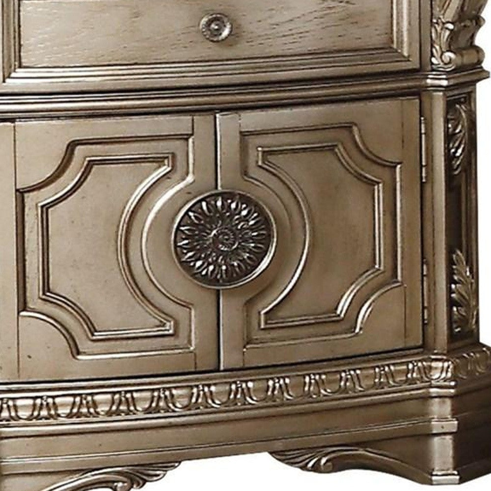 29" Champagne One Drawer Solid Wood Mirrored Nightstand