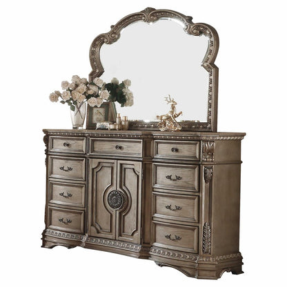 42" Champagne Carved Floral Wood Two Door Nine Drawer Combo Dresser