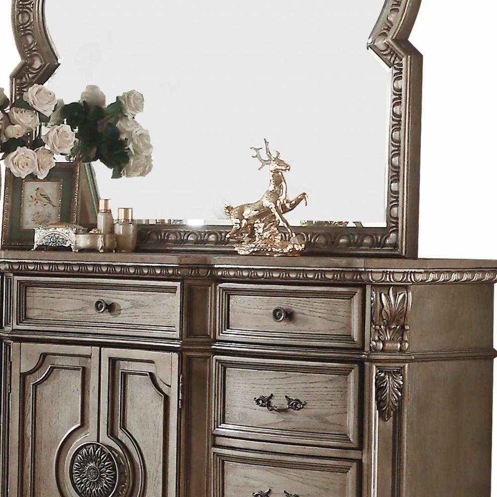 42" Champagne Carved Floral Wood Two Door Nine Drawer Combo Dresser