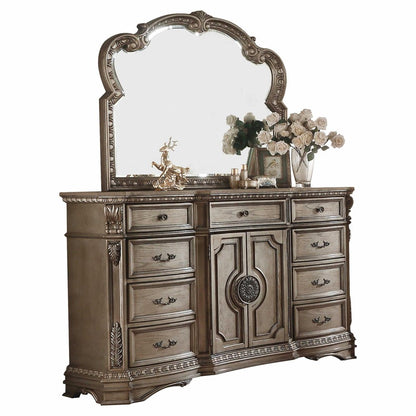 42" Champagne Carved Floral Wood Two Door Nine Drawer Combo Dresser