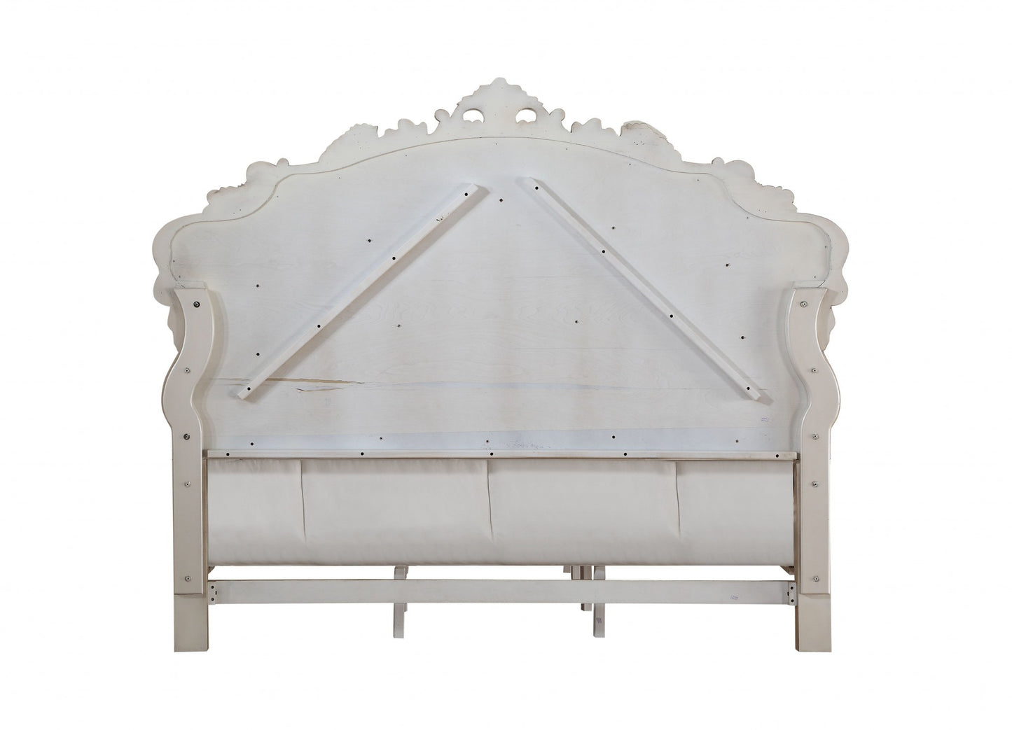 Antiqued White Queen Tufted Upholstered Silk Bed Frame with Nailhead Trim