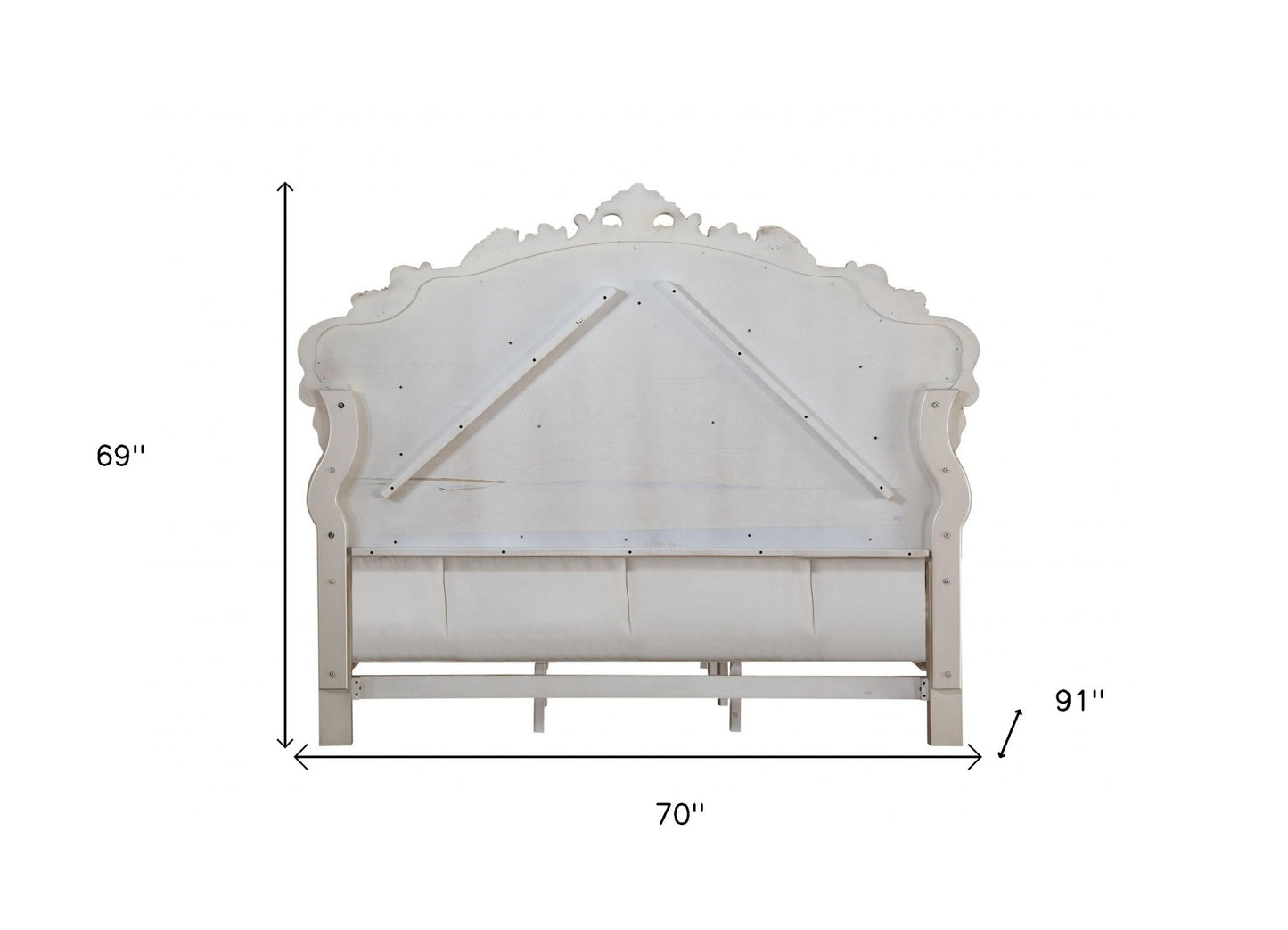 Antiqued White Queen Tufted Upholstered Silk Bed Frame with Nailhead Trim