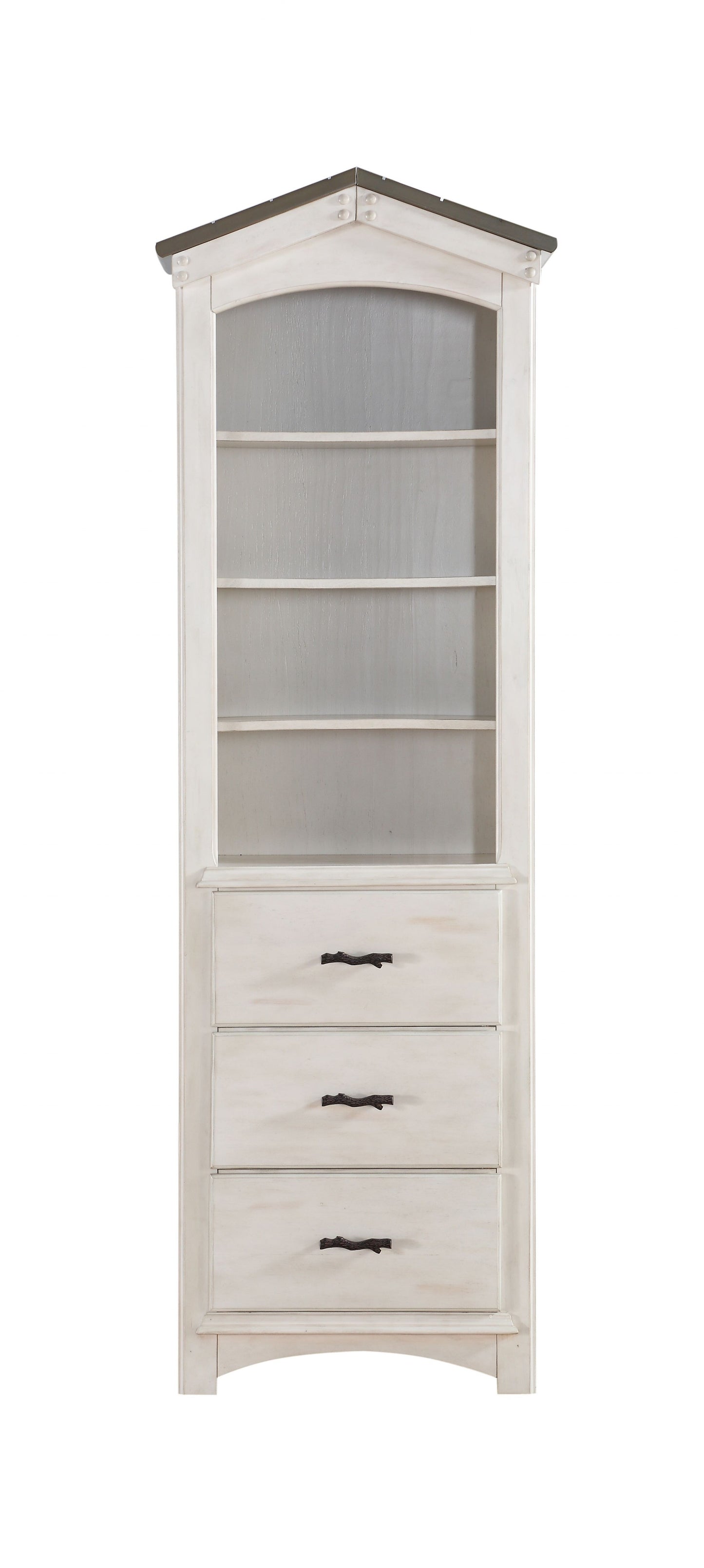 78" Gray and White Solid Wood Four Tier Barrister Bookcase with Three Drawers