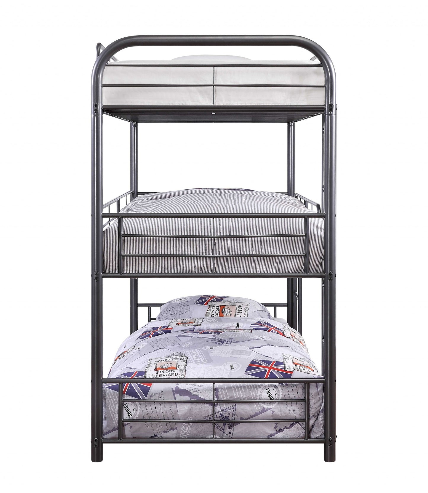 42" X 79" X 74" Gunmetal Metal Triple Bunk Bed - Twin