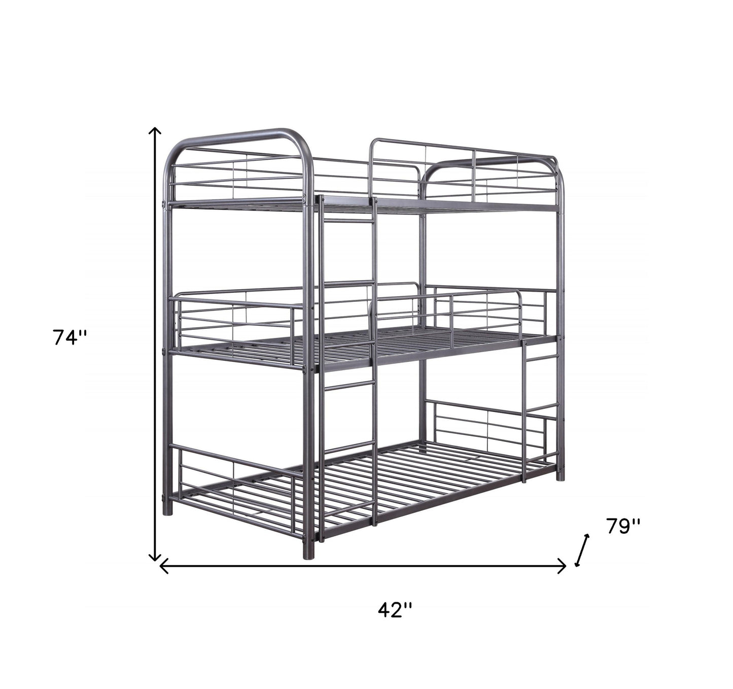 42" X 79" X 74" Gunmetal Metal Triple Bunk Bed - Twin