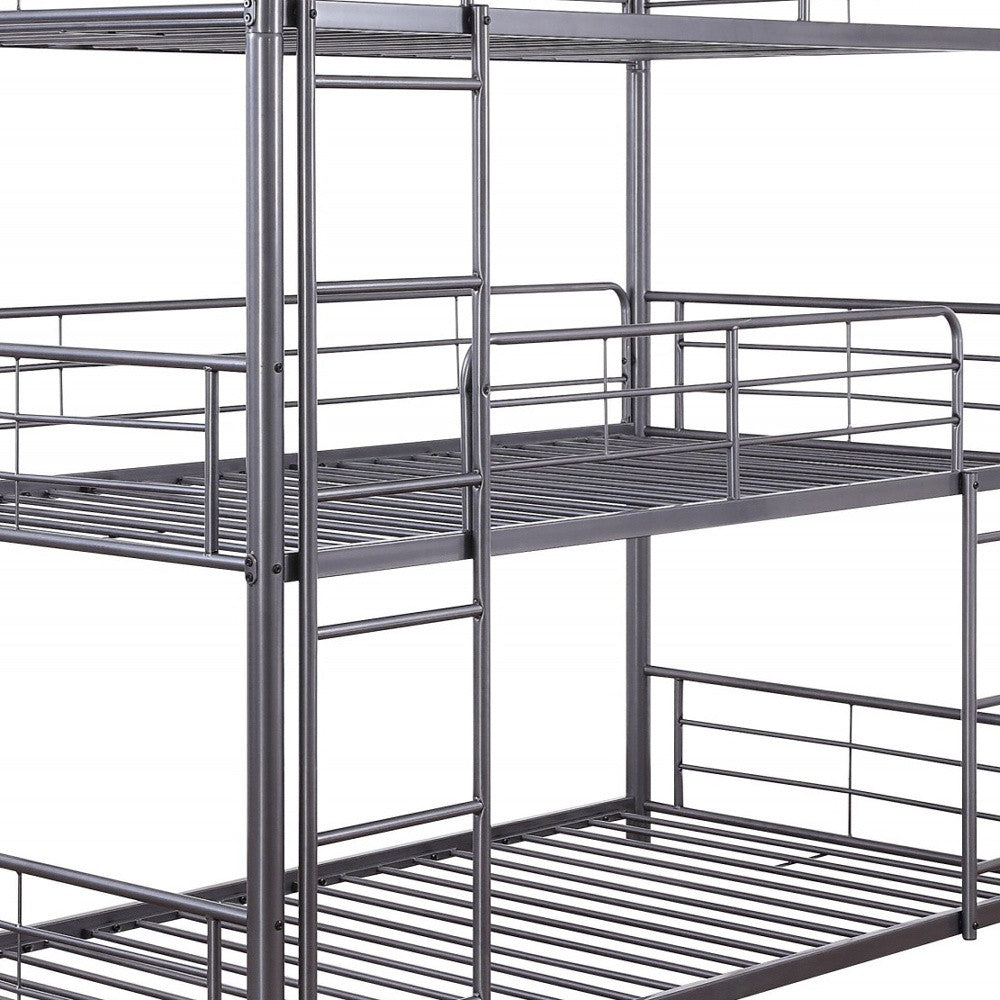 42" X 79" X 74" Gunmetal Metal Triple Bunk Bed - Twin