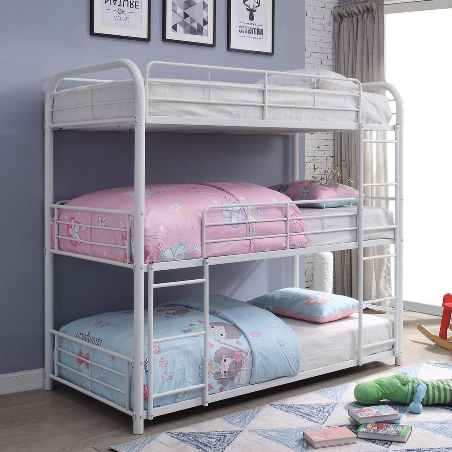 42" X 79" X 74" Gunmetal Metal Triple Bunk Bed - Twin