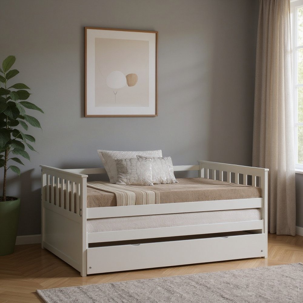 Gray and Brown Wood Twin Bed Frame With Trundle