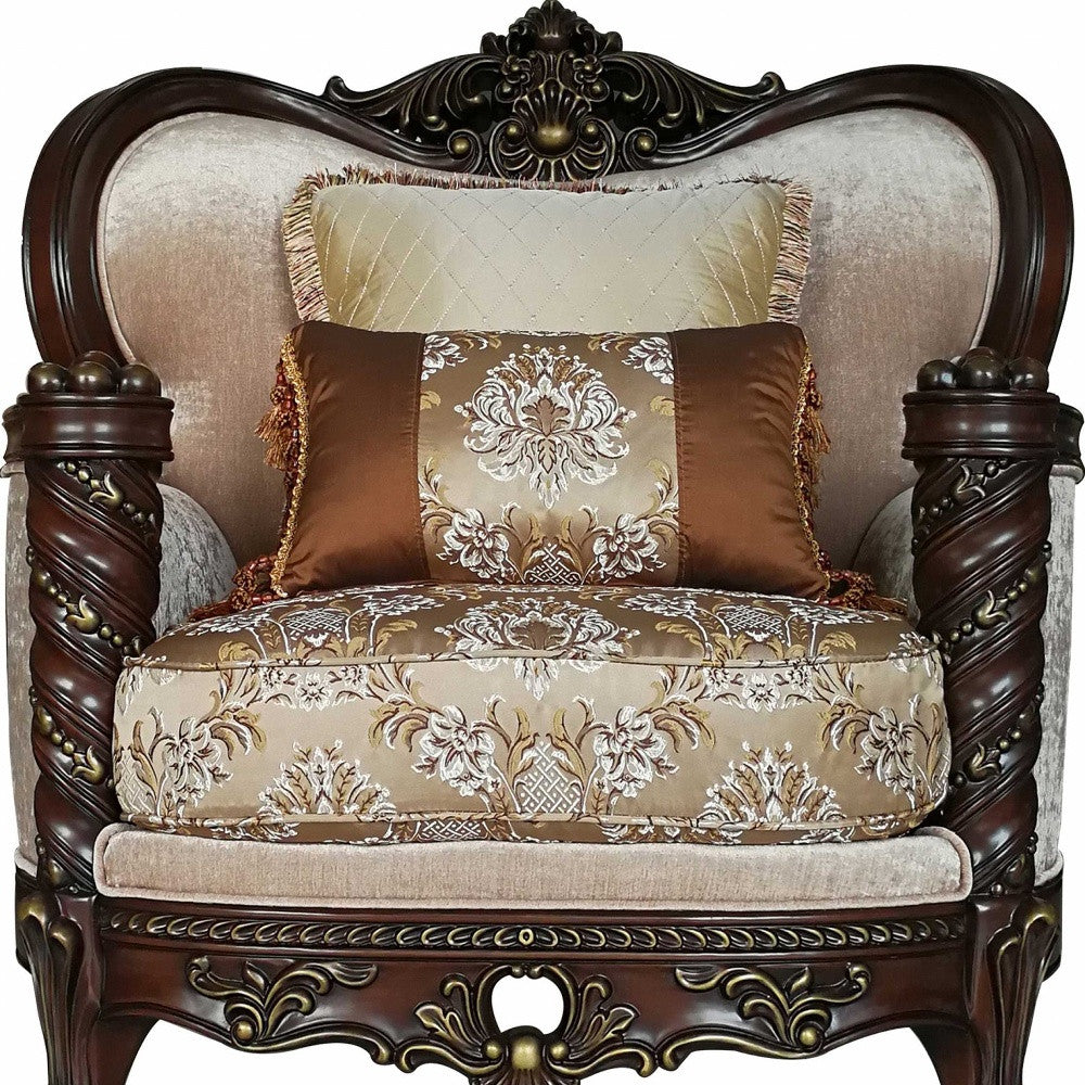 37" Beige And Brown Fabric Floral Club Chair