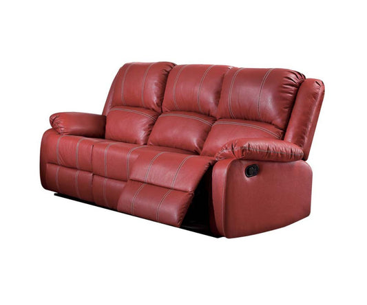 81" Red Faux Leather Reclining Sofa With Black Legs