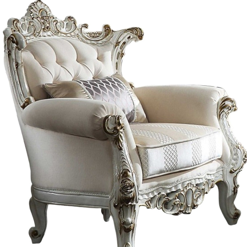 36" Pearl Fabric Striped Tufted Chesterfield Chair