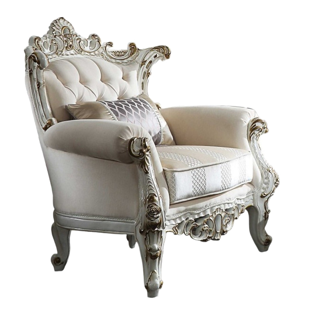 36" Pearl Fabric Striped Tufted Chesterfield Chair