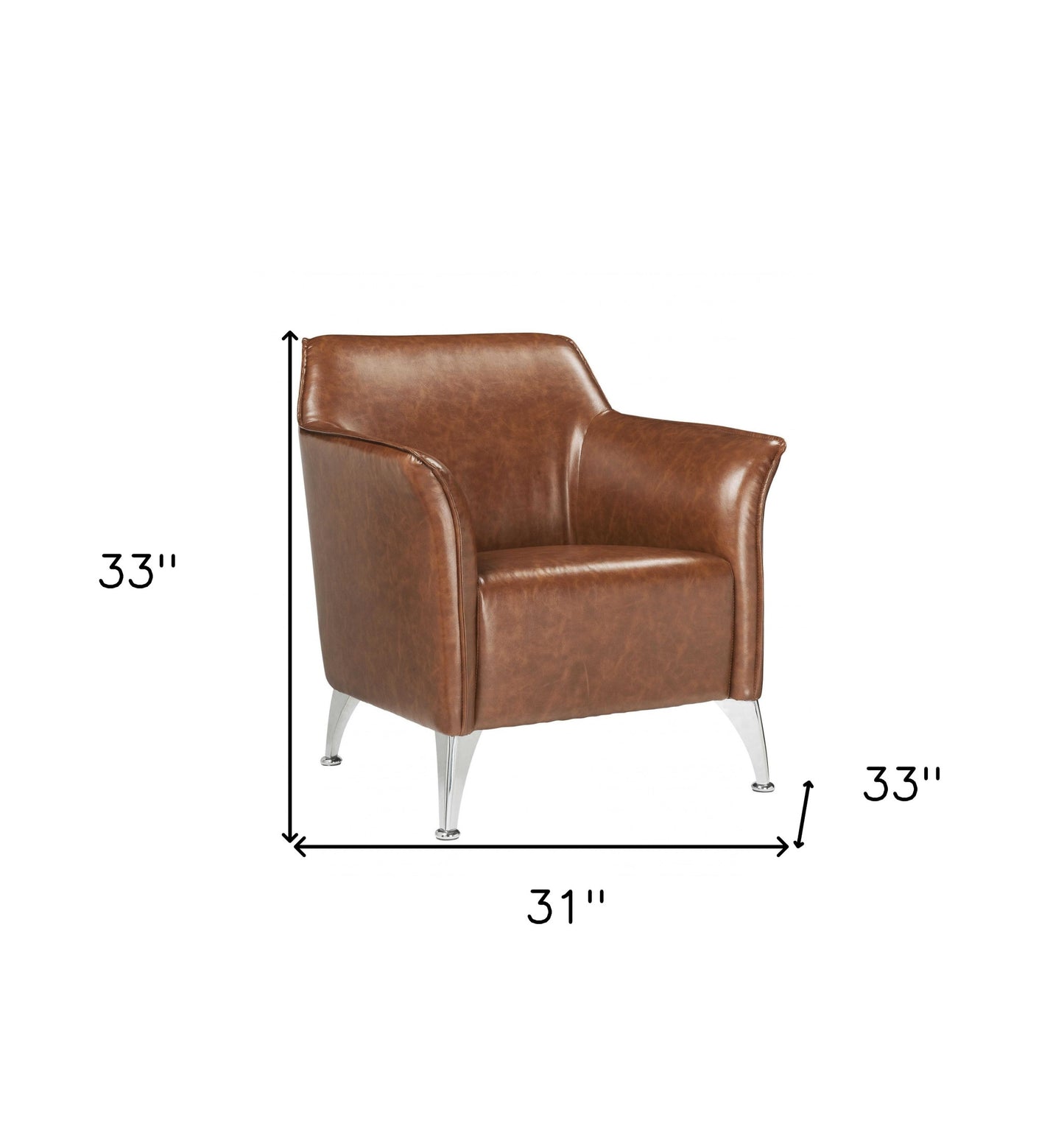 31" Brown And Silver Faux Leather Arm Chair