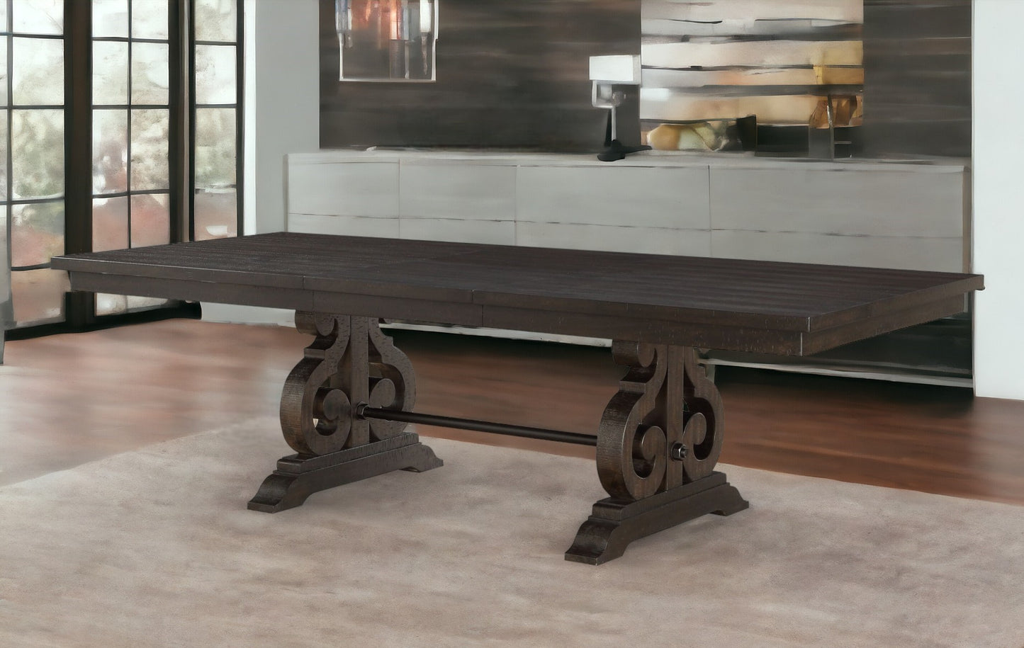 45" Brown Solid Wood Trestle Base Dining Table