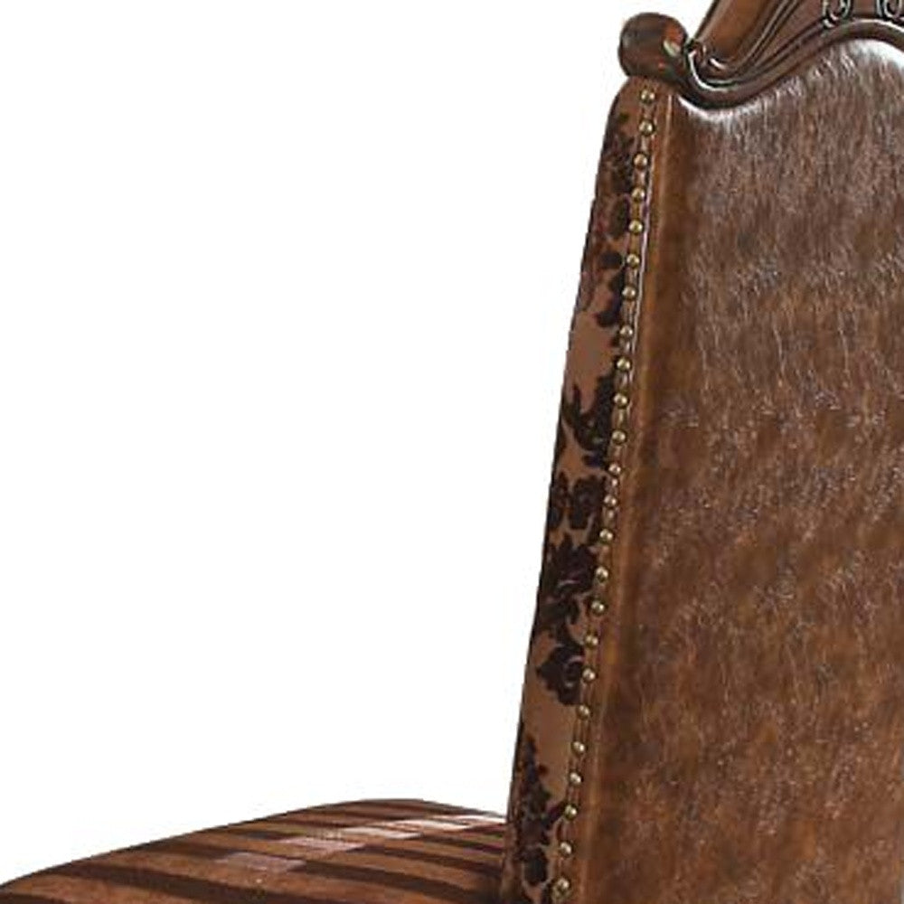 Set of Two Brown Upholstered Faux Leather Queen Anne Back Dining Side Chairs