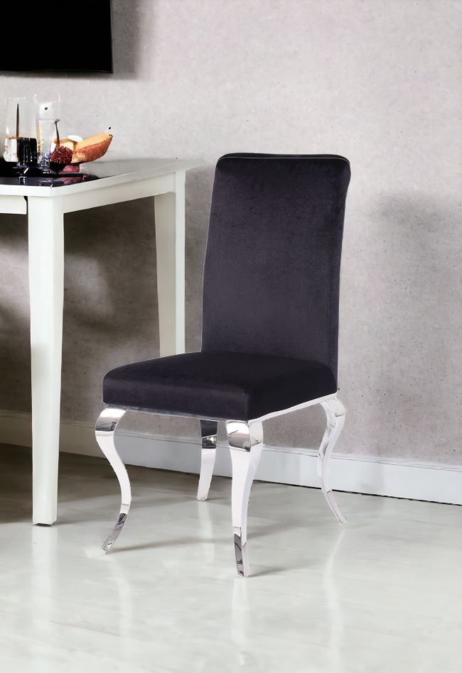 Set of Two Black And Silver Upholstered Fabric Dining Side Chairs