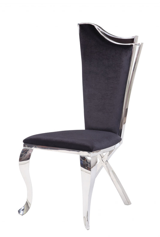Set of Two Black And Silver Upholstered Fabric Dining Side Chairs