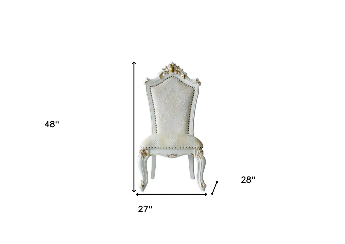 Set Of Two 27" Beige And White Faux Leather Damask Side Chair
