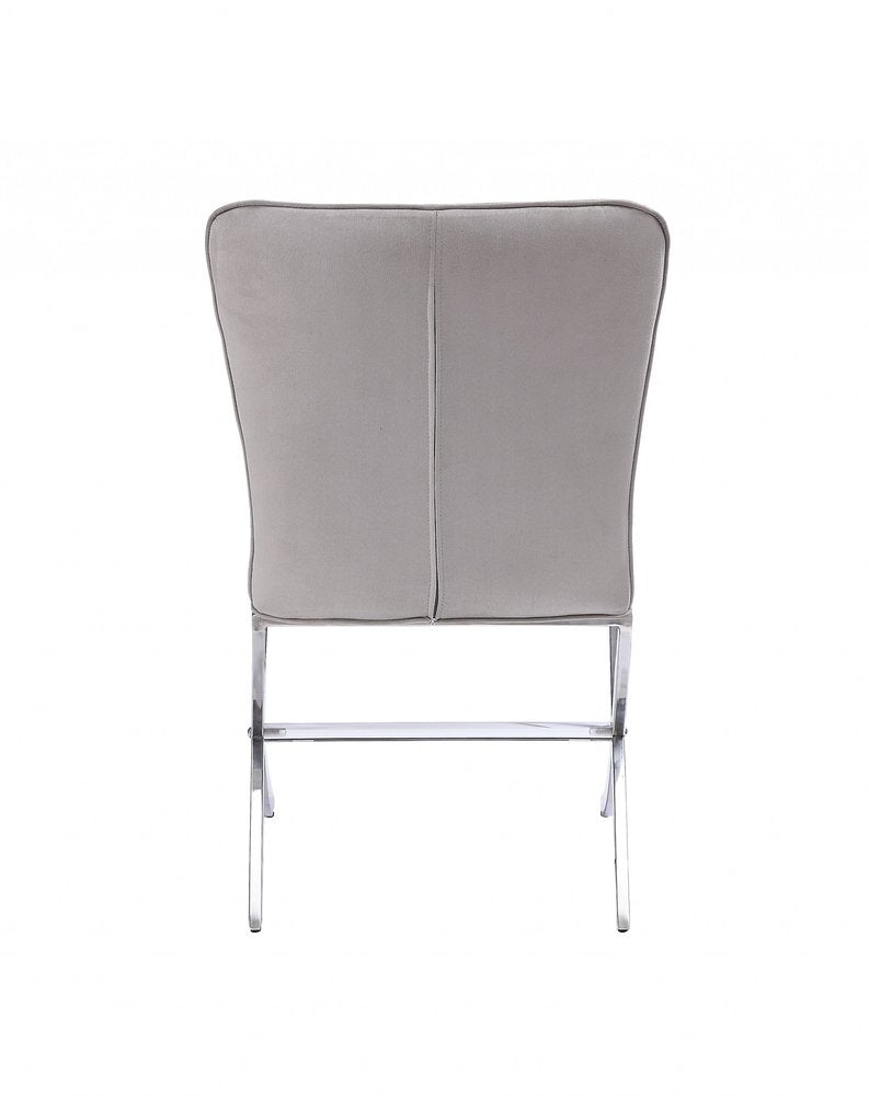 24-inch beige and silver velvet Parsons chair.