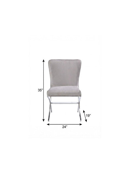 24" Beige and Silver Velvet Parsons Chair