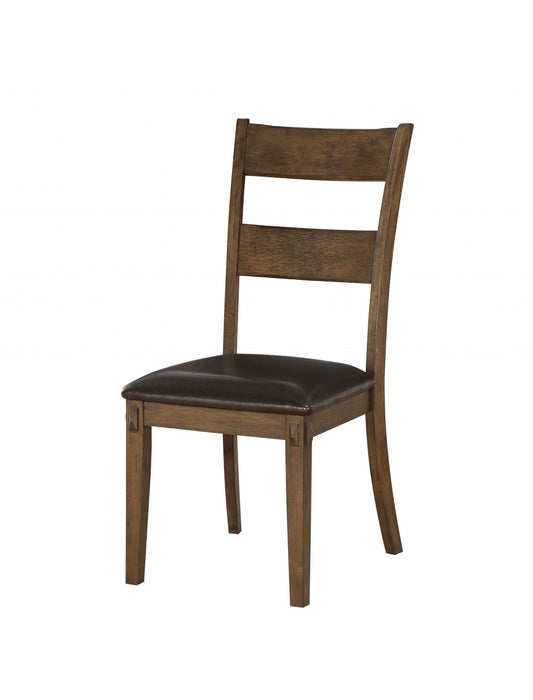 Brown Upholstered Ladder Back Dining Side Chair
