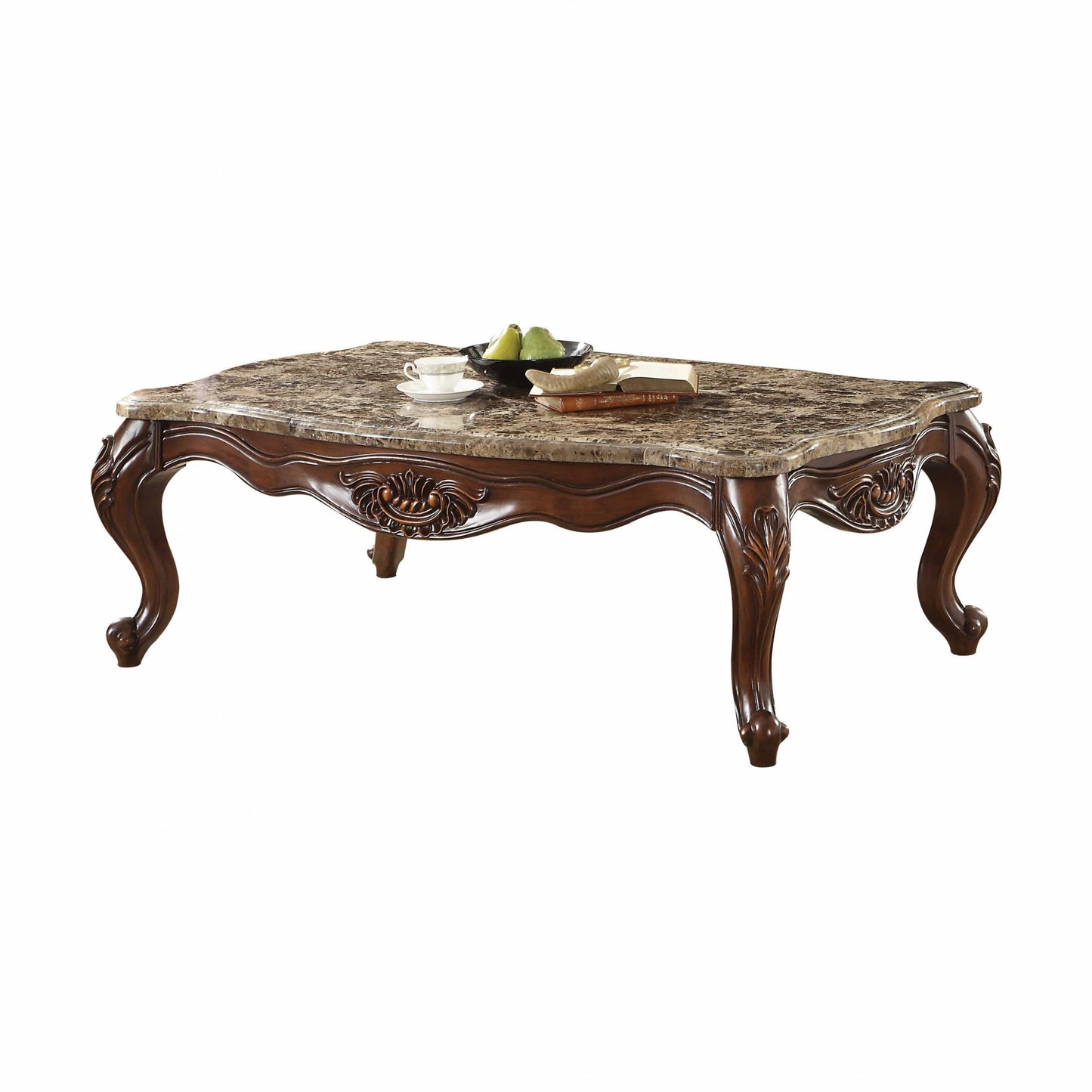 35" X 57" X 20" Marble Champagne Wood Coffee Table