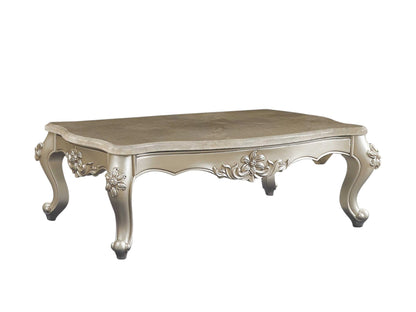 35" X 57" X 20" Marble Champagne Wood Coffee Table