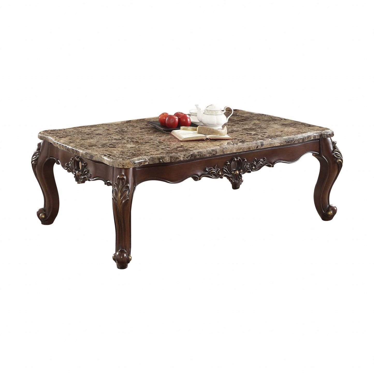 35" X 57" X 20" Marble Champagne Wood Coffee Table