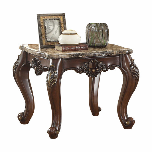 24" Dark Walnut Faux Marble Square End Table