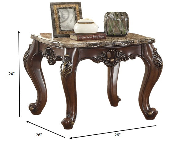 24" Dark Walnut Faux Marble Square End Table