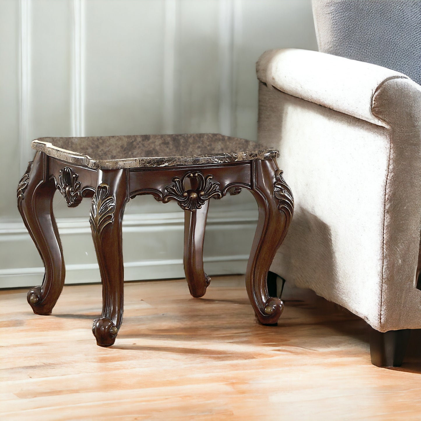 24" Dark Walnut Faux Marble Square End Table