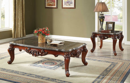 40" Dark Brown and Merlot Genuine Marble And Solid Wood Coffee Table