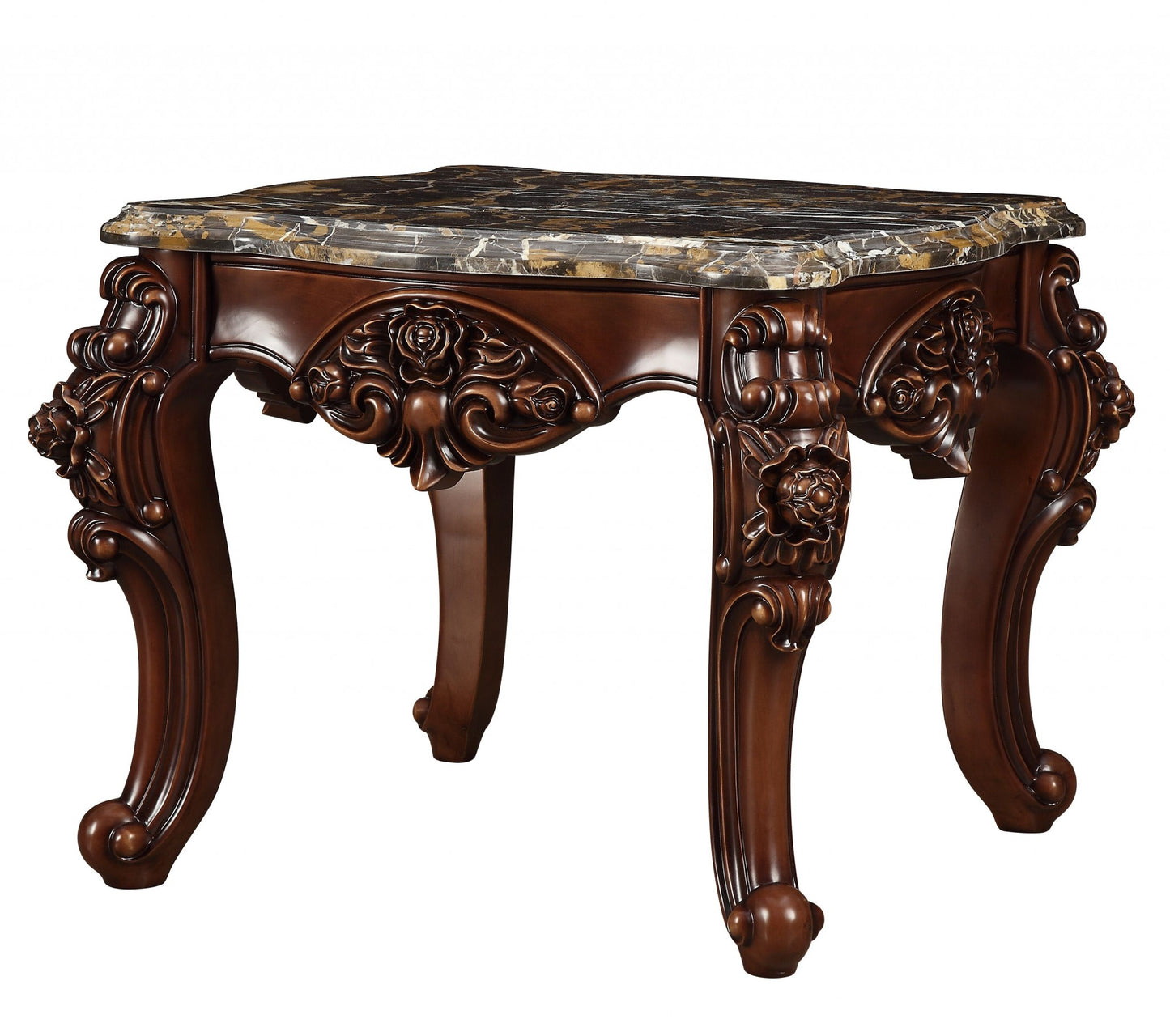 25" Walnut And Brown Faux Marble Square End Table