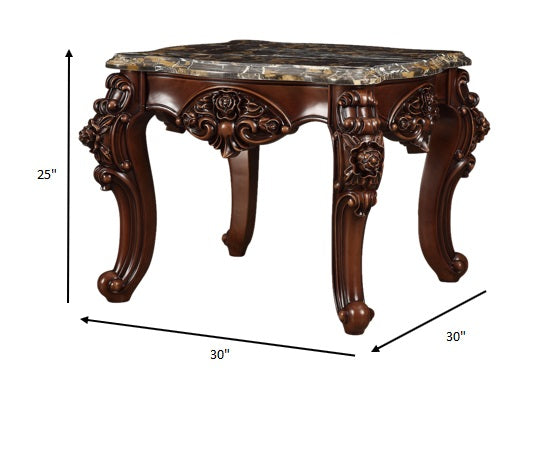 25" Walnut And Brown Faux Marble Square End Table